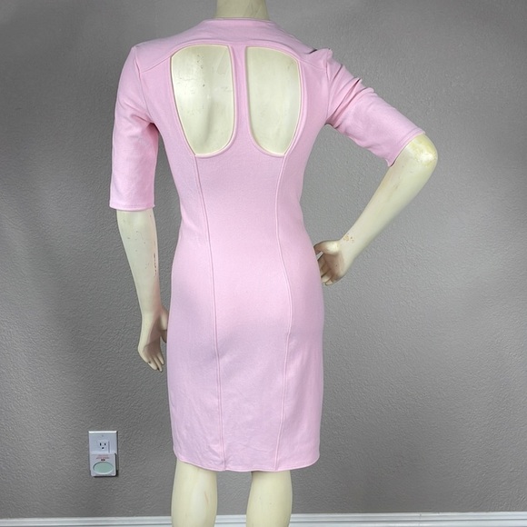 Helmut Lang Pink Bodycon Dress Back Shoulder Cut Outs Stretch Knit Sz S - Picture 4 of 13
